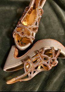 👠BRIDAL GOLDEN  Sandals AMAZING STONED NEW❗💛