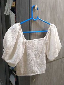 Cream Puff Sleeve Crop Top