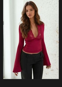 Burgundy Lace Detail Top