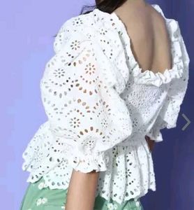 White Schiffli Coquette Top
