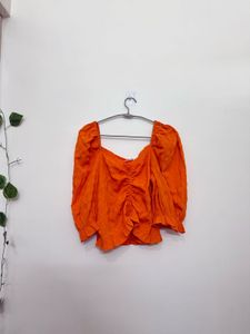 Orange Puff Sleeve Top