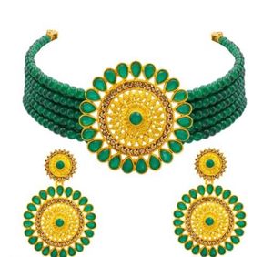 Green & Gold Beaded Jewelry Set