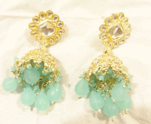 Golden + Pastel Blue Jhumka