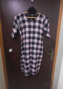 Pink &amp; Black Checkered Kurta