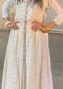 Elegant White Anarkali Set 3pc