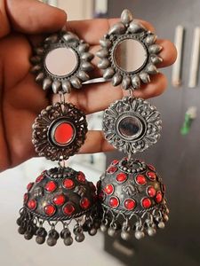 Oxidized Silver Jhumka Earrings