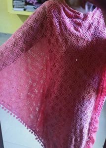 Pink Lace Tunic Top with Pom-Pom Trim