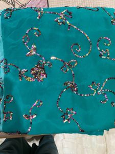 Teal Sequin Fabric Saree With Blouse