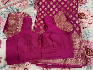 Magenta Banarasi Silk Saree (blouse 42in)