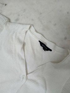 White Ribbed Cardigan
