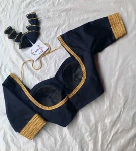 Raw Silk Padded Blouse With Lace Work Elbow Sleeve