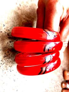 Red Bangle Set 2 pair Golden bangel  1pair