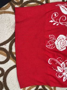 Red Floral Print Pullover Sweater