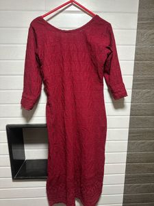 Maroon Cotton Chikankari Everyday Wear Kurta