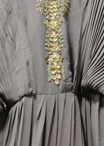 Pleated Gold Trim Dress