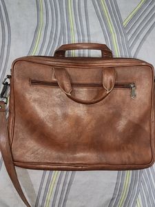 Brown Faux Leather Laptop Bag