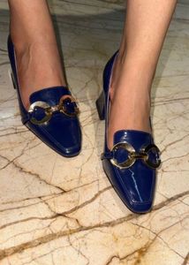 Blue Loafers with Gold Detail