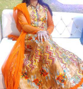 Ethnic Gown Dress with Pant And A Chunni