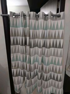 Geometric Print White Curtains