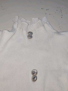 White Knit Bishop Sleeve Top