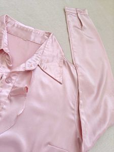 Pink Ruffle Front Blouse