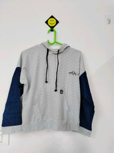 Striped Hoodie with Denim Sleeves