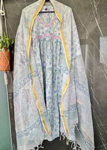 Floral Print Anarkali Kurta with KotaDoria Dupatta