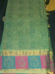 Elegant Teal &amp; Green Checked Saree