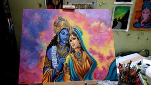 Krishna Radha Canvas Painting On 16×20 Inches