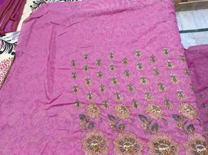 Royal Pink Zari Embroidered Saree With Blouse
