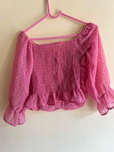 Pink Sheer Sleeve Top