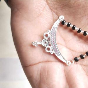 Pure Silver Beautiful Green &amp; Pink CZ Mangalsutra