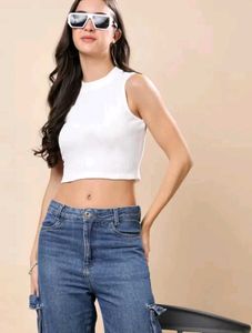 White Sleeveless Mock Neck Top