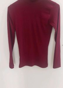Maroon Ribbed High-Neck Stretch Top