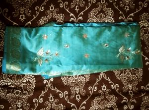 Teal Blue Colour Saree With Embroidery Flowers
