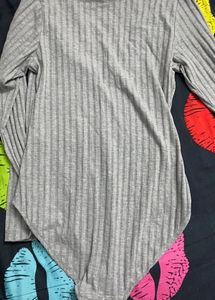 H&amp;M Gray Ribbed Lace-Up Bodysuit