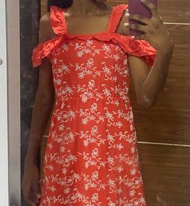 Orange Cold Shoulder Embroidered Dress