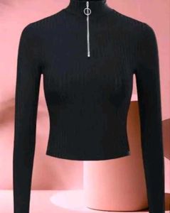 Black Long Sleeve Zip Top