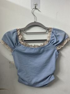 Cute Blue Lace Trim Top