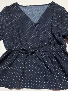 Navy Blue Polka Dot Peplum Top