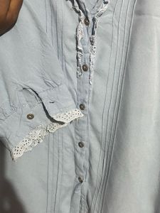 Vintage Blue Ruffle And Green Shirt