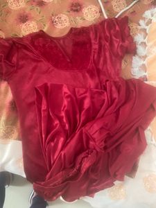 Red Satin  Top & Patiala Pajama Set