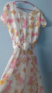 Beautiful White, Pink and Yellow Full Length Dress