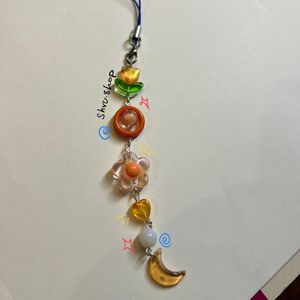 Cute Orange Themed Handmade Beaded Phone Charm