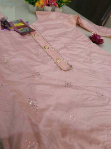 Pink Kurta Set With Freebies