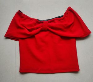 Casual Cape Sleeves Solid Women Red Crop Top