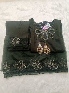 Elegant Olive Green Embellished Suit