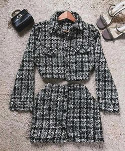 Black Tweed Jacket And Skirt Set