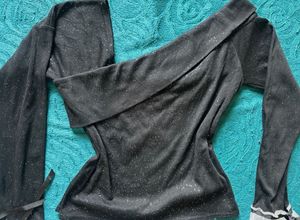Black Shimmery One Shoulder Top