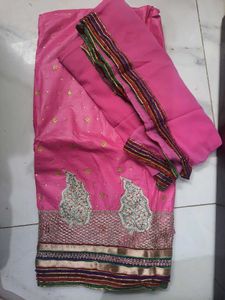 “New Unstitched Pink Cotton Suit with Thread Embro